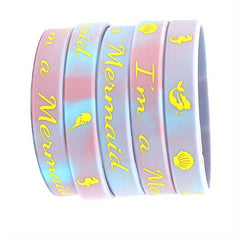 6 Pcs Mermaid Pattern Glow Silicone Bracelets - 20 32x1