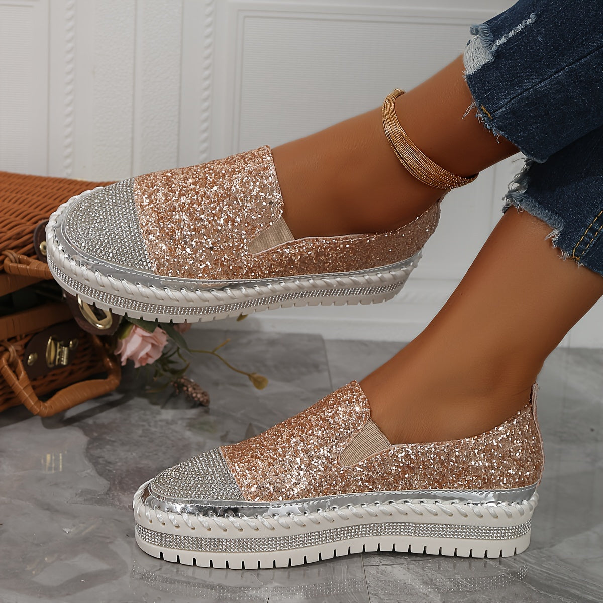 Sequin Decor Glitter Heighten Skate Shoes