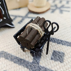 Mini Metal Fireplace w/ Wood Logs & Iron Grate Dollhouse Accessory
