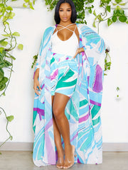 Women's Plus Geometric Print Cover Up & Shorts Set