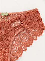 Floral Lace Bow Tie Briefs Women's Lingerie