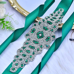 Green Rhinestone Bridal Sash Vintage Baroque Style Women's Dress Jewelry