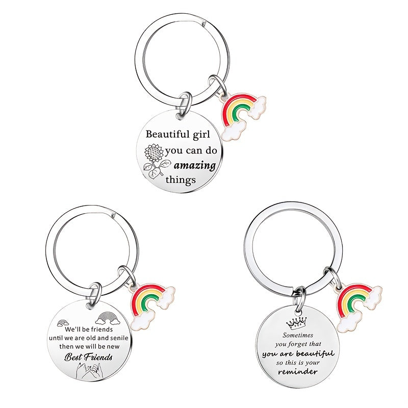 Girls Boys Teen Rainbow Slogan Keychain Kids Party Favors