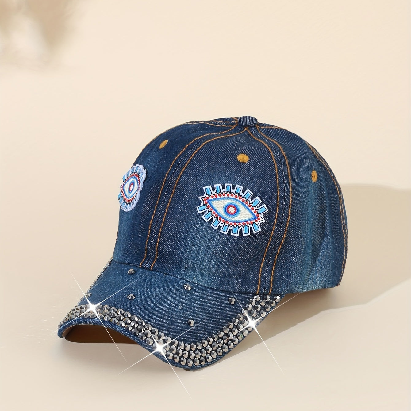 Rhinestone Baseball Cap with Eye Patch