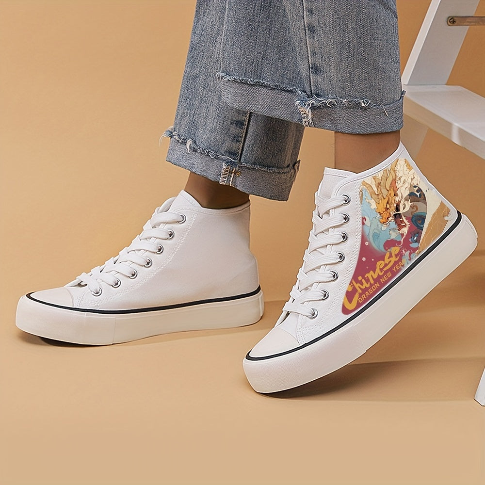 Chinese Dragon Print Heighten Canvas Sneakers
