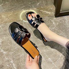 Women's Cutout Flat Slides Sandals Non slip Outdoor Slippers
