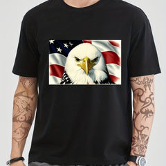 Cotton Eagle & Flag Print Men's Graphic Tee Summer Vacation Casual Top