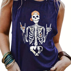 Halloween Tank Top Women's Plus Funny Skull Print Round Neck