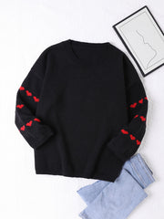 Heart Print Sweater Women's Long Sleeve Jumper