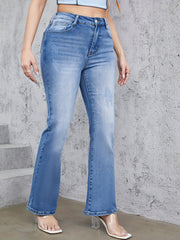 Women's Plus Washed Button Fly High Rise Flared Leg Jeans