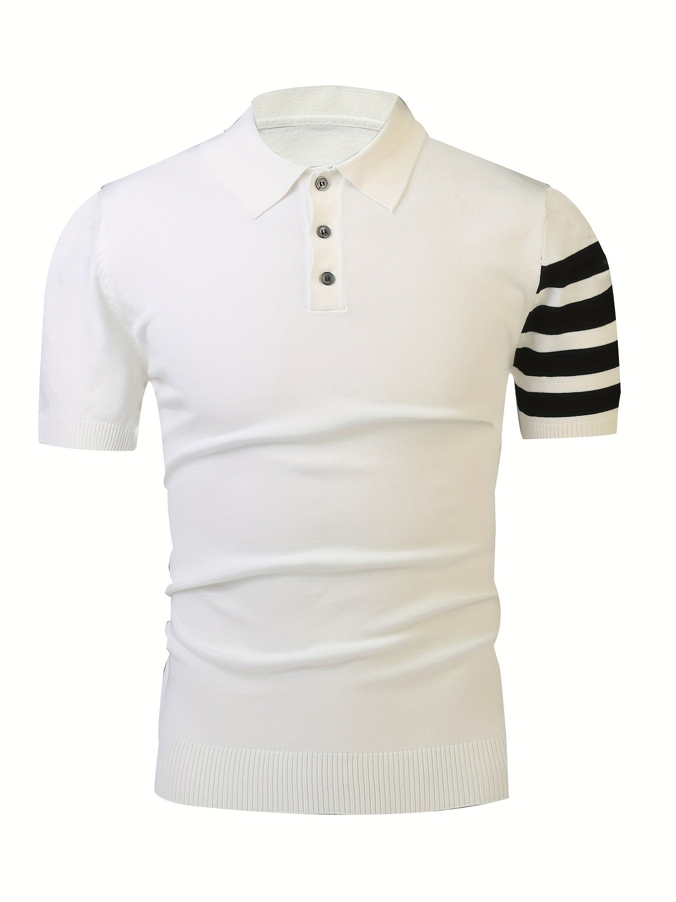 Stripe Breathable Polo Collar Sweater Men's Casual Solid Short Sleeve Sweater