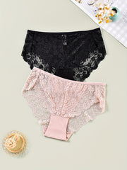 2 Pack Plus Size Contrast Lace Seamless Briefs Set