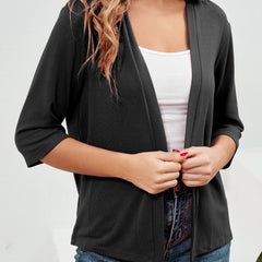 Solid 3/4 Sleeve Knit Cardigan Open Front Daily Sweater