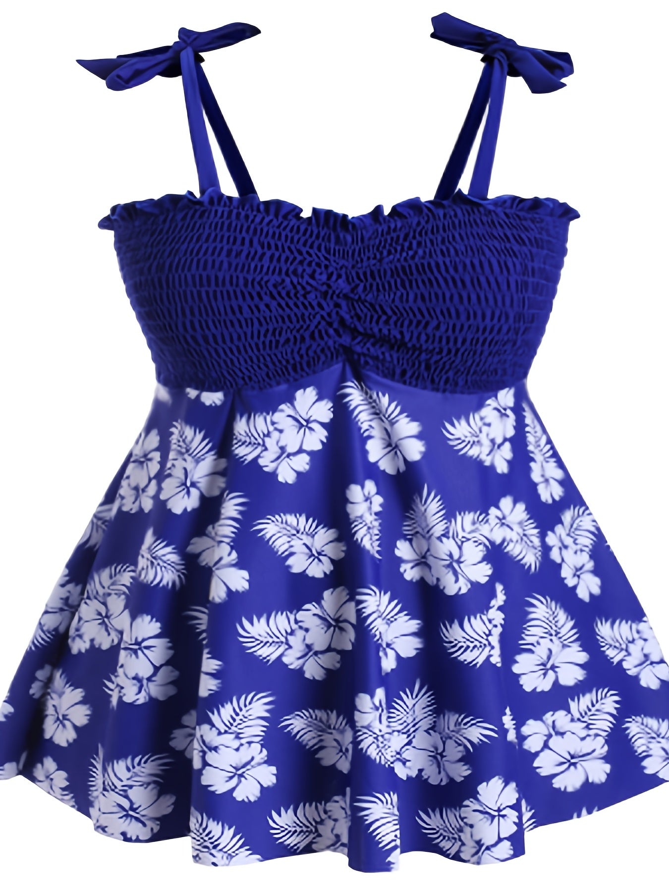 Floral Print Ruffle Trim Swimsuit Women's Plus Modest Swimsuit