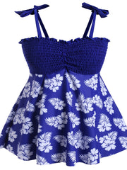 Floral Print Ruffle Trim Swimsuit Women's Plus Modest Swimsuit