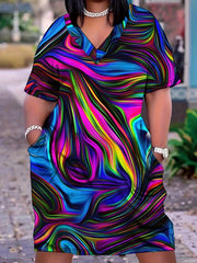 Casual Printed V Neck Midi Dress