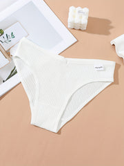 4pcs Ribbed Briefs Stretchy Comfy Panties Women's Lingerie Underwear