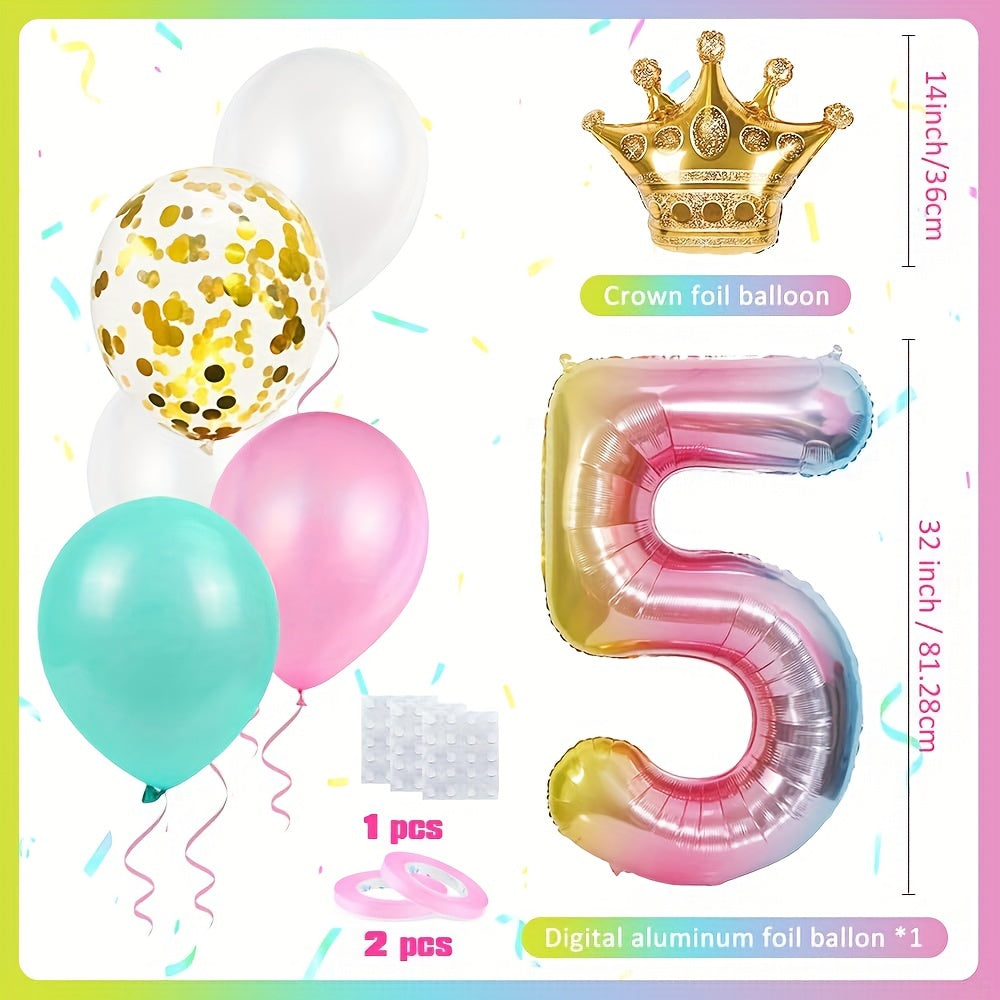 5th Birthday Balloon Set with Happy Birthday Banner and Foil Balloons