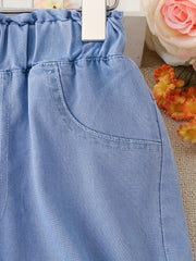 Girls Button Jeans Wide Leg Pants Teen Kids