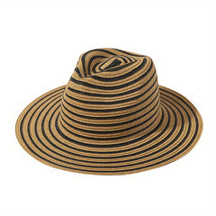 Striped Block Sun Hat Jazz Fedora Cap Beach Hats For Women Men