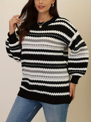 Striped Long Sleeve Sweater Round Neck Jumper