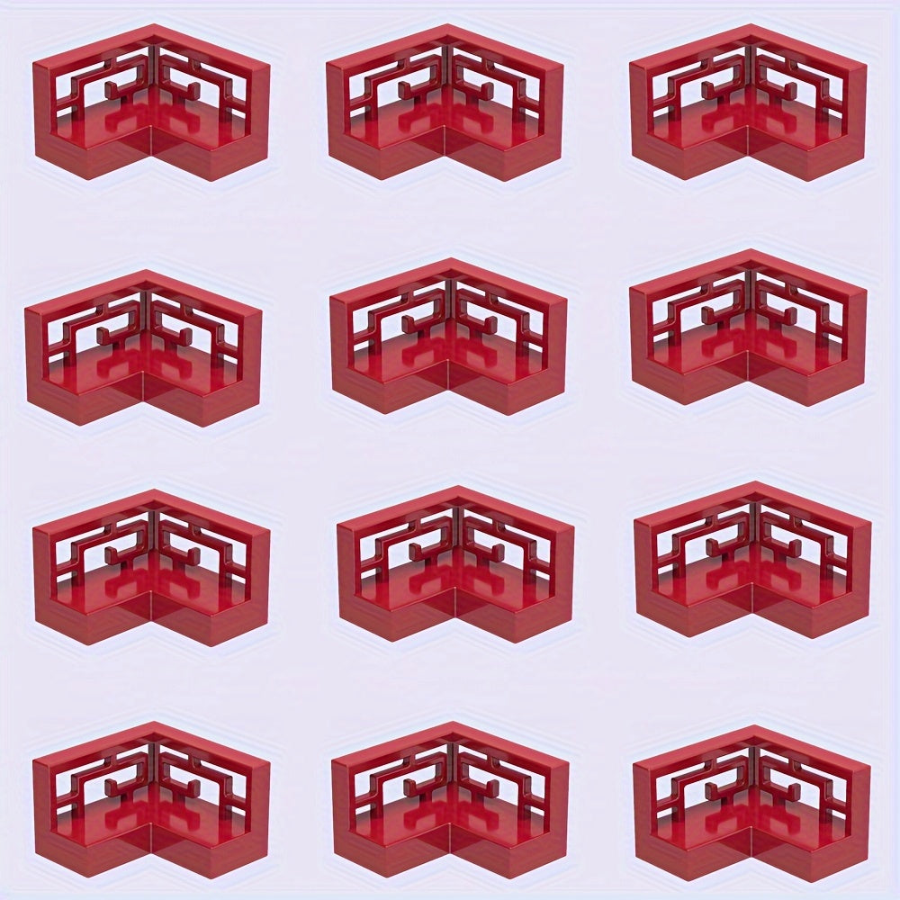 12 PCS Corner Fret Ranch Carved Fence Building Blocks Set for Ages 8-12