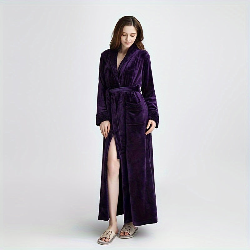 Autumn Winter Flannel Bathrobe Soft Unisex Nightgown Warm Long Robe