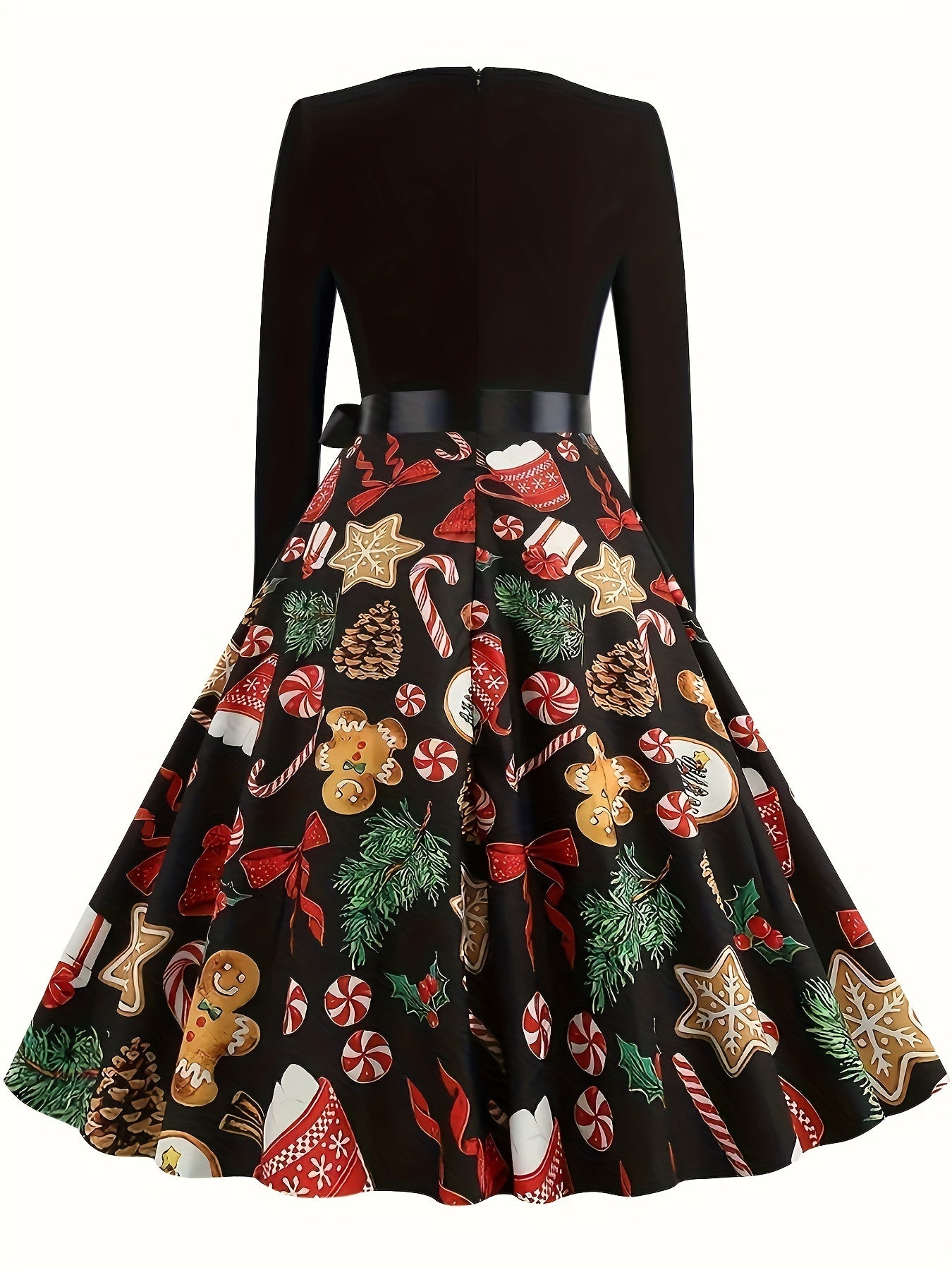 Colorblock Christmas Print Tie Front A-line Maxi Dress