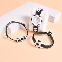 3pc Set 3D Cartoon Football Silicone Strap Boys' Quartz Watch