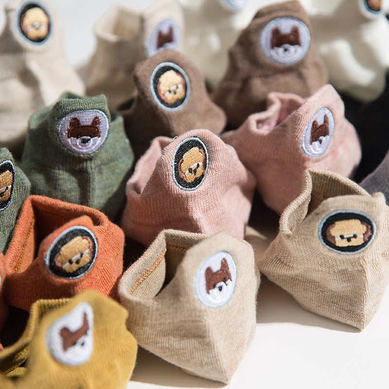 10 Pairs Women's Funny Dog Embroidered Expression Ankle Socks