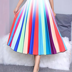 Women's Plus Ombre Stripe Print High Rise Pleated Maxi Skirt