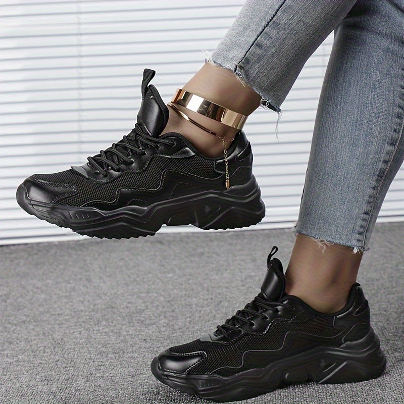 Women's Mesh Chunky Sneakers Breathable Non-slip Lace-up Running Shoes