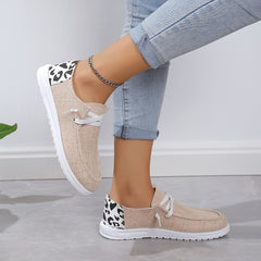 Leopard Print Canvas Shoes Lace Up Low Top Sneakers Lightweight Outdoor Shoes