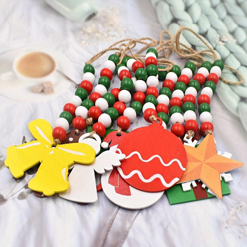 3pcs Christmas Beaded Garland Wooden Deer Snowman Pendant