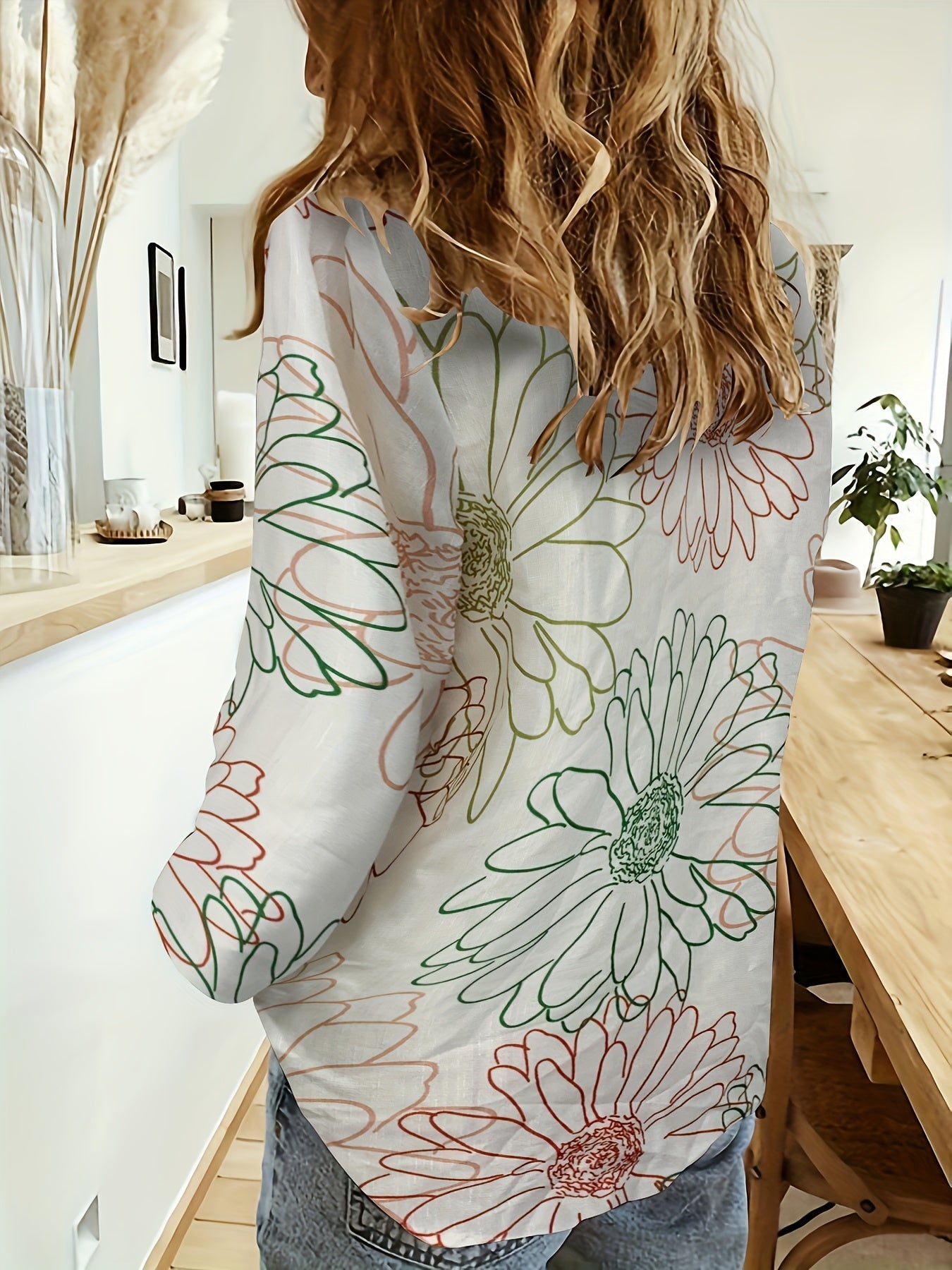 Floral Print Long Sleeve Button Up Top