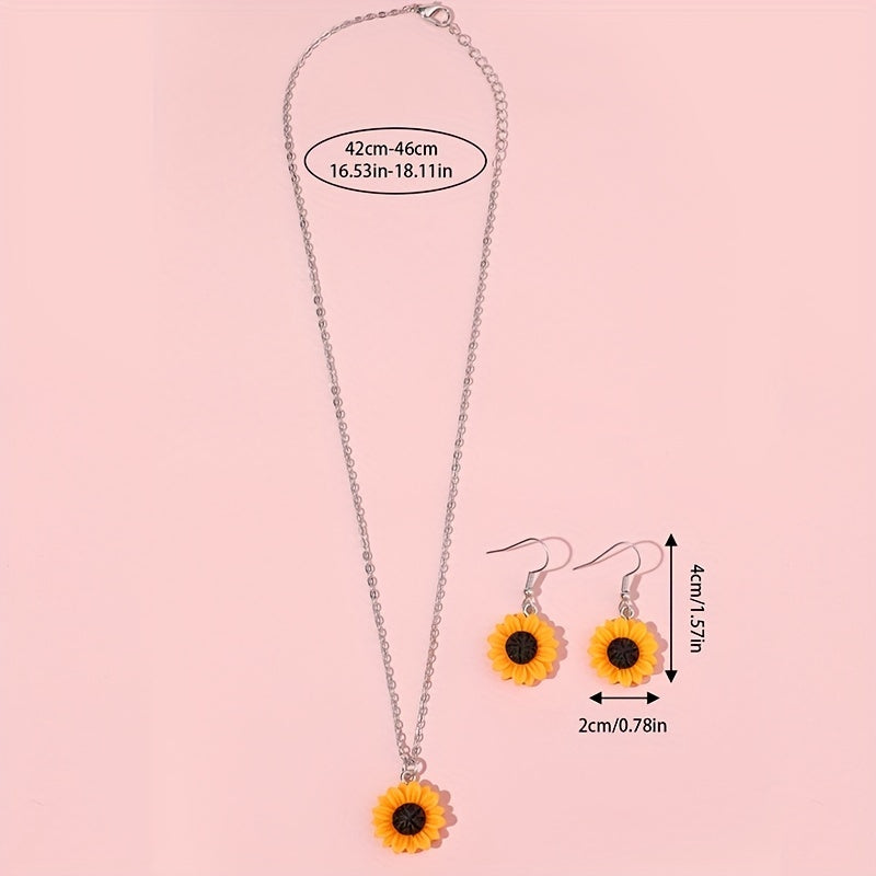 Sunflower Pendant Necklace Earring Set for Kids
