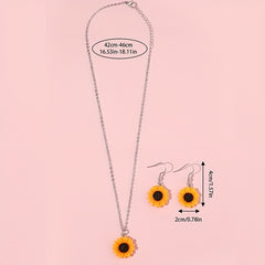 Sunflower Pendant Necklace Earring Set for Kids