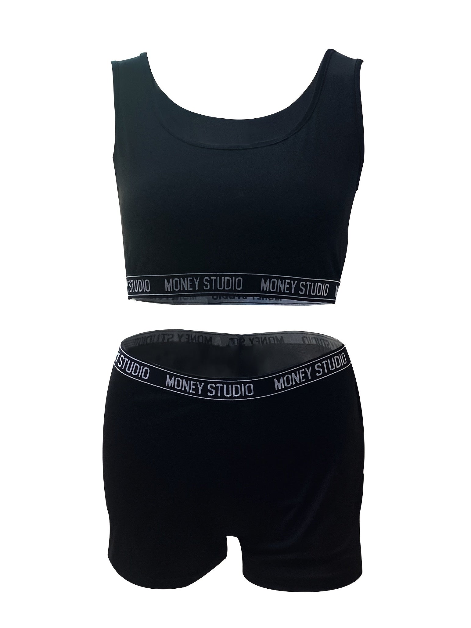 Letter Waistband Two-piece Set Sleeveless Crop Top & Shorts