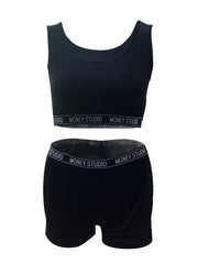 Letter Waistband Two-piece Set Sleeveless Crop Top & Shorts