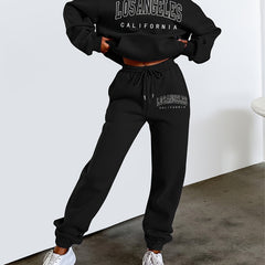 Women's Plus Size Sporty Outfit Set - Letter Print Hoodie & Joggers 2 Piece Set