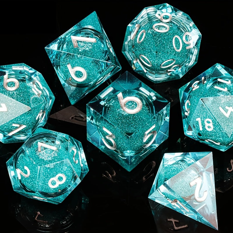 Resin Quicksand Dice Set with Liquid Core - D20 Game Accessories
