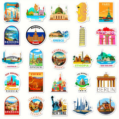 50 Cartoon City Landmark Stickers For Laptop Helmet Desktop Water Cup