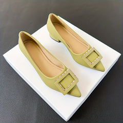 Women's Rhinestone Buckle Decor Slip On Block Heel Shoes