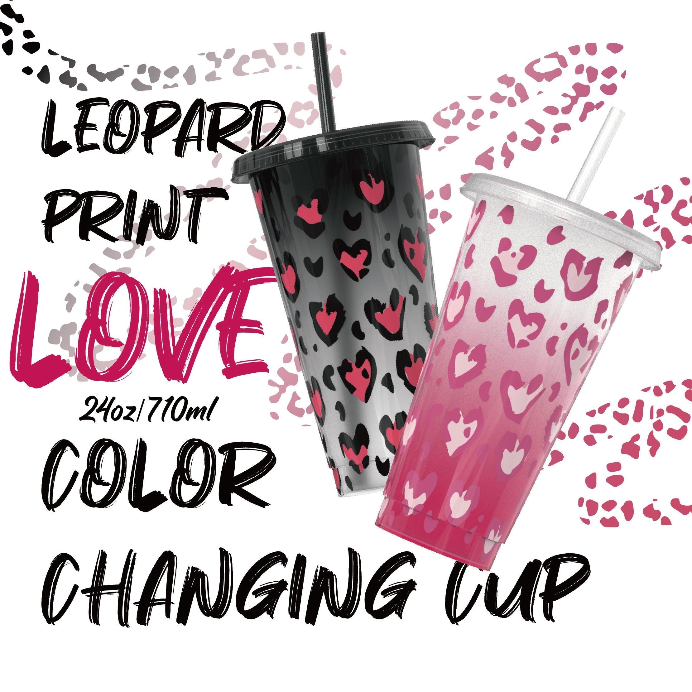 2pcs 710ml Leopard Print Cups with Lids & Keychains, Reusable Coffee Cup