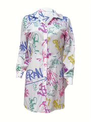 Graffiti Print Button Up Blouse