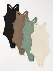 Solid Crew Neck Bodysuit 4 Pack Sleeveless Cross Back - Women's Clothing