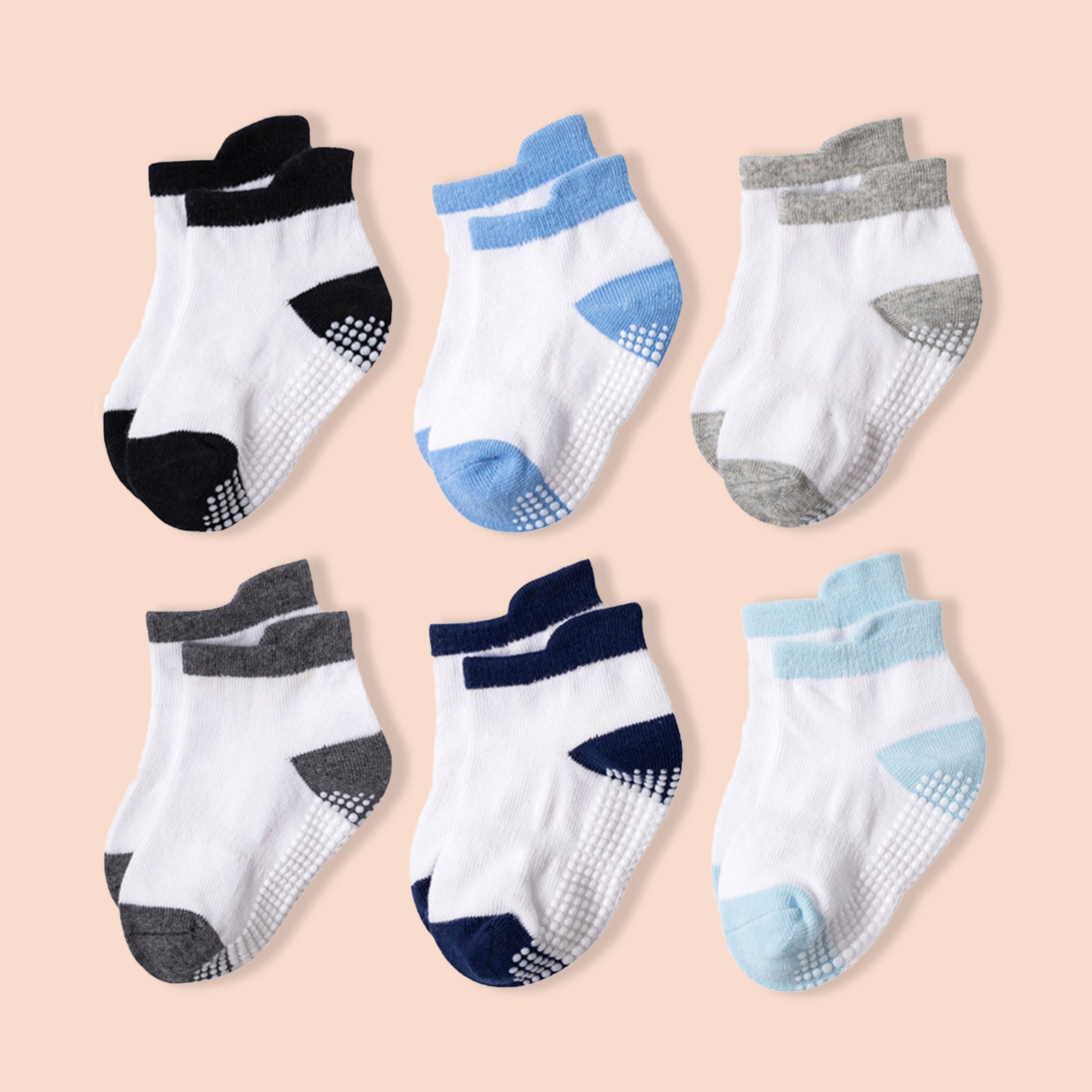 6 Pairs Baby Non Slip Floor Socks Cotton Ankle Socks for Toddler Boys Girls