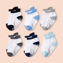 6 Pairs Baby Non Slip Floor Socks Cotton Ankle Socks for Toddler Boys Girls