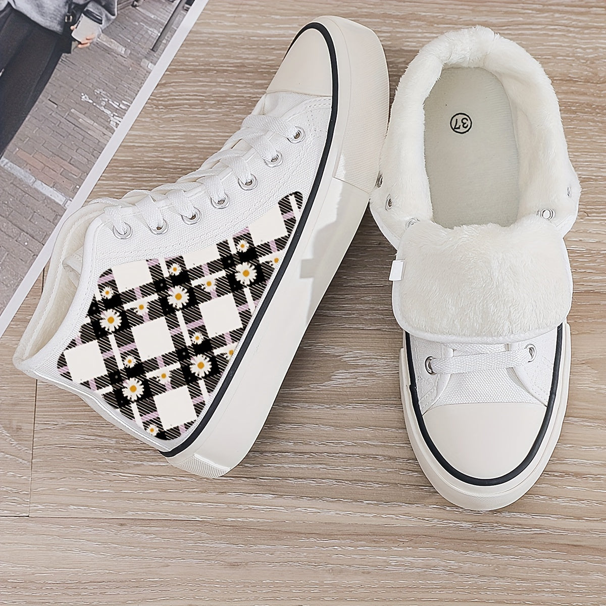 Girl's Floral High Top Skate Shoes with Plush Lining