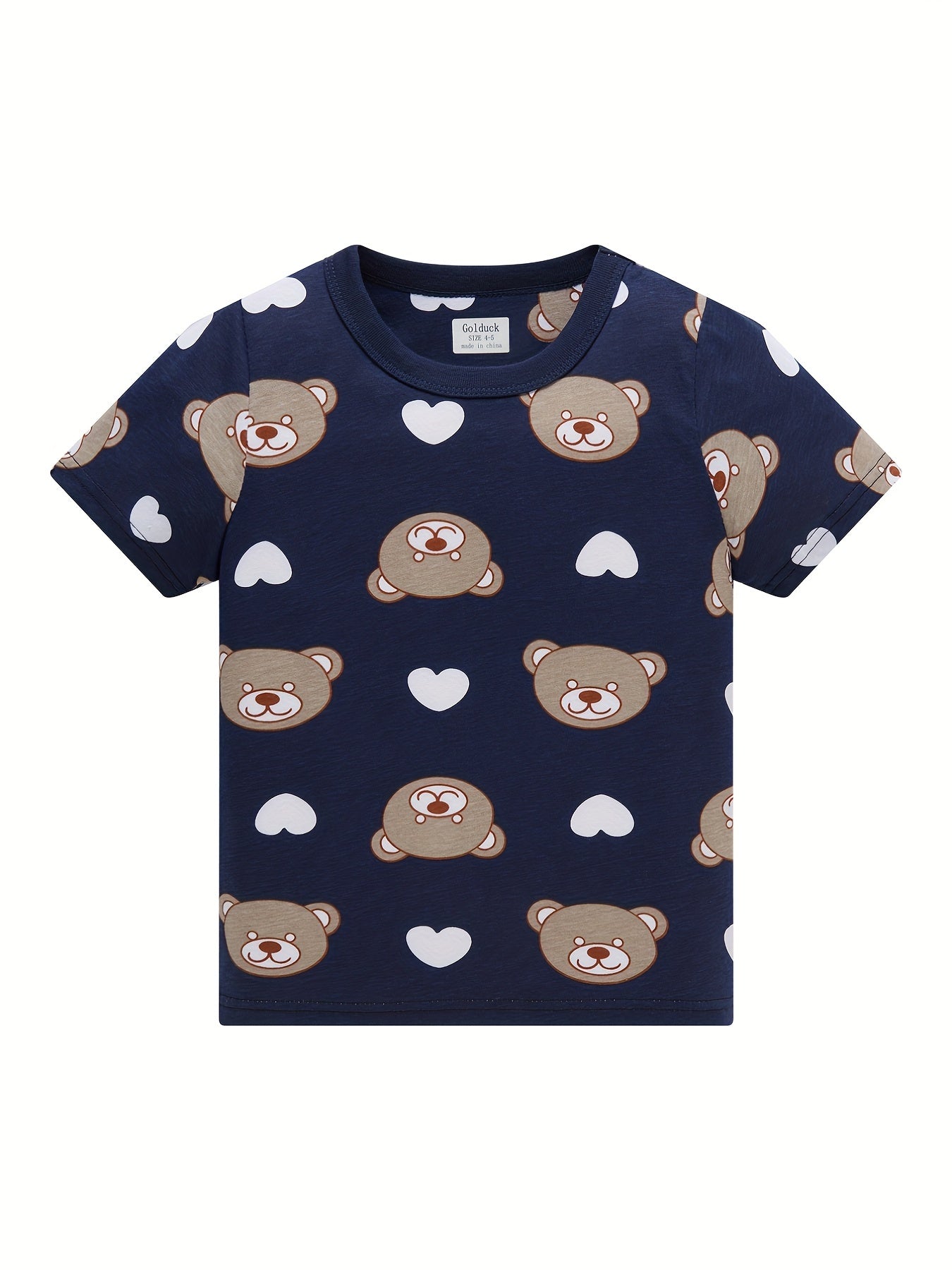 Boys Bear & Heart Cotton Pajamas Set Short Sleejsones Tops & Bottoms